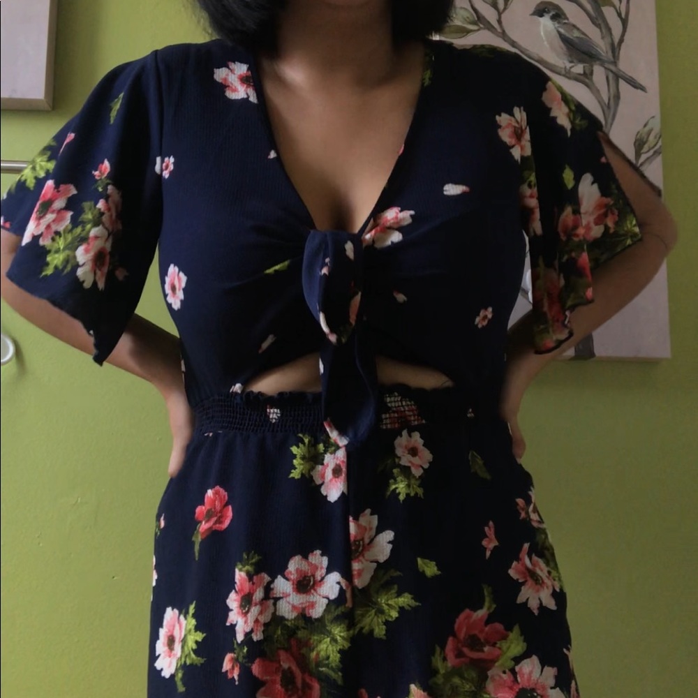 navy floral romper